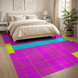 Vibrant Pink Blue Yellow Dotted Geometric Area Rug