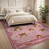Playful Pink Cartoon Tiger Cub Area Rug