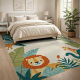 Cute Jungle Animals Area Rug with Lion Giraffe Elephant