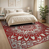 Red Mandala Lotus Area Rug