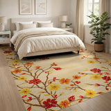 Beige Area Rug with Vibrant Floral Branches