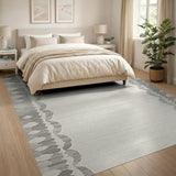 Beige Area Rug with Grey Scalloped Borders