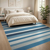 Coastal Beach Navy Blue Striped Coastal Woven Rug