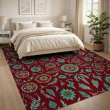 Ornate Red Teal Mandala Persian Area Rug