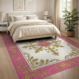 Ornate Pink Gold Floral Area Rug
