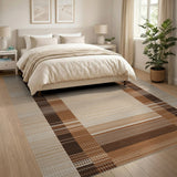 Brown Tan Geometric Stripe Woven Area Rug