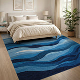 Blue and Teal Blue Abstract Wave Area Rug
