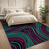 Neon Pink Teal Wave Abstract Area Rug