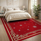 Festive Red Snowflake Rug with Ornate Gold Border