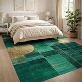 Emerald Green Geometric Abstract Area Rug with Gold Accents