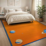 Orange Pixelated Space Planets Area Rug