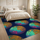 Global Faces Blue Teal Globe Area Rug