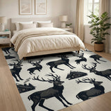 Rustic Deer Cabin Black White Pattern Rug