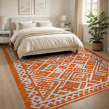 Vibrant Orange Geometric Heritage Tribal Rug