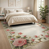 ODIKA Washable Vintage Pink Rose Floral Low Pile Non-Slip Area Rug