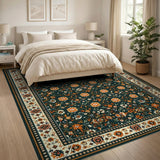 Traditional Persian Teal Persian Floral Area Rug