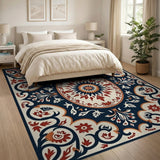 Multi-color and Patterns Navy Persian Medallion Area Rug