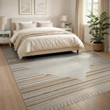 Beige Tan Diamond Striped Fringe Rug