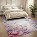 Pink Peony Butterfly Floral Area Rug