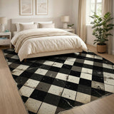 Distressed Black White Checkered Vintage Area Rug