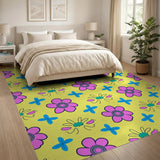 Sunny Yellow Pink Floral Cartoon Area Rug