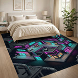 Multi-color and Patterns Neon Cyberpunk Cityscape Area Rug