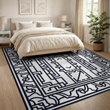 Intricate Geometric Black White Black and White Area Rug