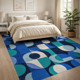 Bold Blue Geometric Abstract Area Rug