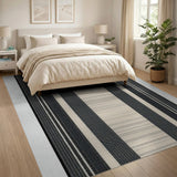 Bold Black Cream Striped Woven Runner Rug
