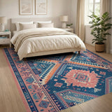 Teal Pink Orange Diamond Southwestern Area Rug