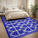Blue White Floral Vintage Area Rug