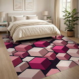 Pink Cubes Geometric Modern Area Rug
