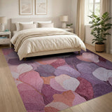 ODIKA Washable Low Pile Area Rug - Pink and Purple Abstract Floral Leaf Pattern, Non-Slip & Pet Friendly