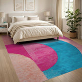 Vibrant Pink Teal Geometric Abstract Area Rug