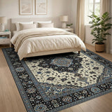 Navy Ivory Traditional Persian Medallion Rug