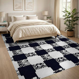 Bold Black White Geometric Plaid Area Rug