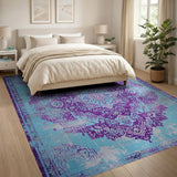 Distressed Teal Purple Mandala Area Rug