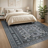 Grey Traditional Persian Area Rug with Intricate Borders