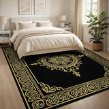 Traditional Persian Ornate Gold Medallion Black Area Rug