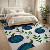 Teal Blue Pumpkin Leaf Pattern Area Rug