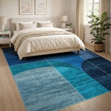Blue and Teal Blue Teal Curved Geometric Area Rug