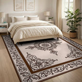 Ornate Floral Medallion Beige Beige and Neutral Area Rug