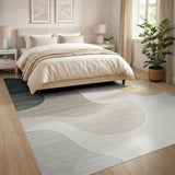 Abstract Wavy Beige Neutral Area Rug