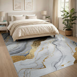 Luxe Grey Marble Gold Vein Abstract Area Rug
