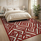 Red Ivory Geometric Heritage Tribal Rug