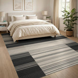Beige and Neutral Modern Black Beige Striped Area Rug