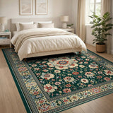 Traditional Persian Green Lush Green Persian Floral Medallion Rug