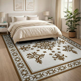 Traditional Persian Beige and Neutral Ornate Persian Medallion Area Rug