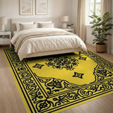 Yellow Persian Medallion Area Rug with Ornate Black Border