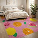 Vibrant Pink Fruit Slice Area Rug with Watermelons Citrus